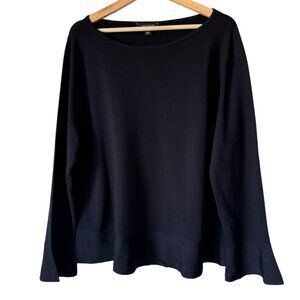 Ann Taylor Sz XL Long Sleeve Top Comfy Black Relaxed Floaty Hemline Sleeve Cuffs